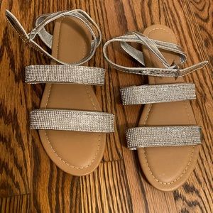 Silver rhinestone strap gladiator sandals